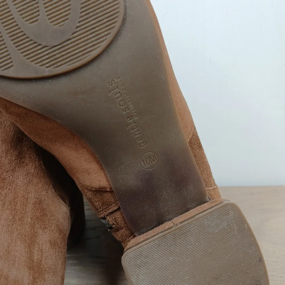 Gentle Souls Ankle Boot Women 10 Tan Suede Square Toe Minimalist Comfy Booties